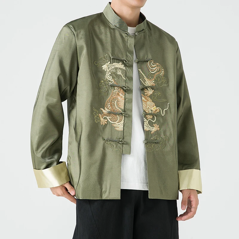 

Молодежный китайский джет с вышивкой, мужская новая версия, пальто для выступлений в стиле дракона Hanfu большого размера, традиционный костюм