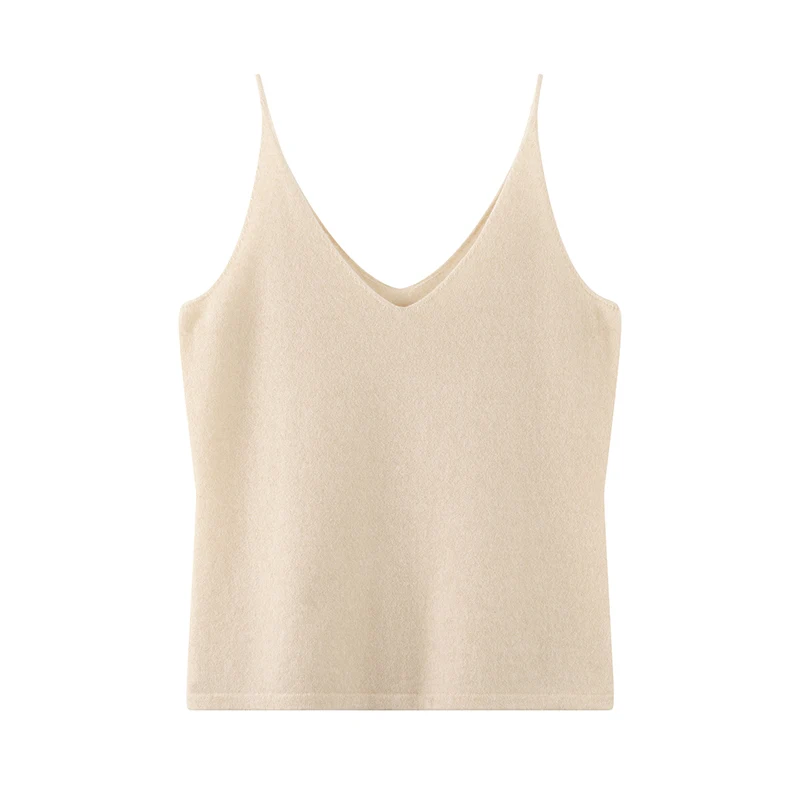 100% cashmere knitted camisole vest for women, V-neck short style, close fitting for lunch break, simple and versatile