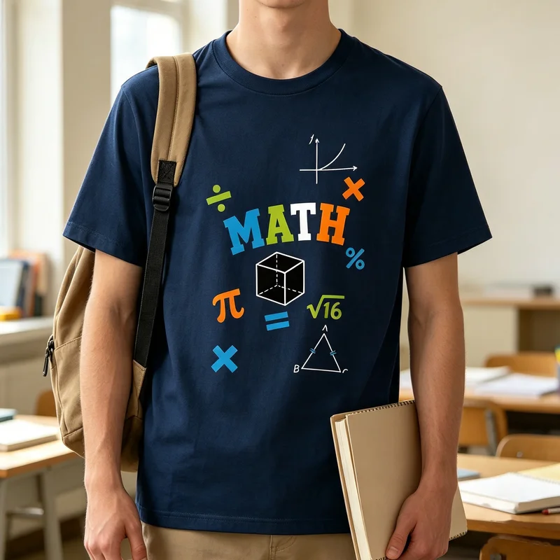 Casual Unisex Top with Pi Cube and Equation Print for Back To School and Math Lovers Tee Cotton Unisex Harajuku Y2k Top