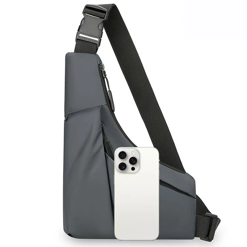 Bolsa de peito portátil masculina, bolsa crossbody para esportes ao ar livre, leve, assimétrica, cintura fina, adequada para viagens, caminhadas diárias