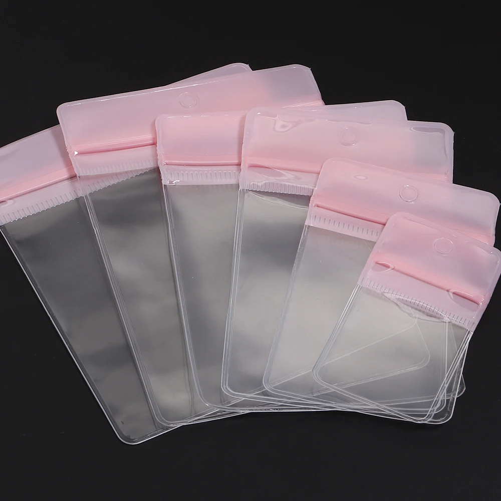 10Pcs/Lot EVA Pink Clear Jewelry Storage Bags Self-seal Bags Reusable For Bracelets Necklace Rings Packaging Jewelry Display