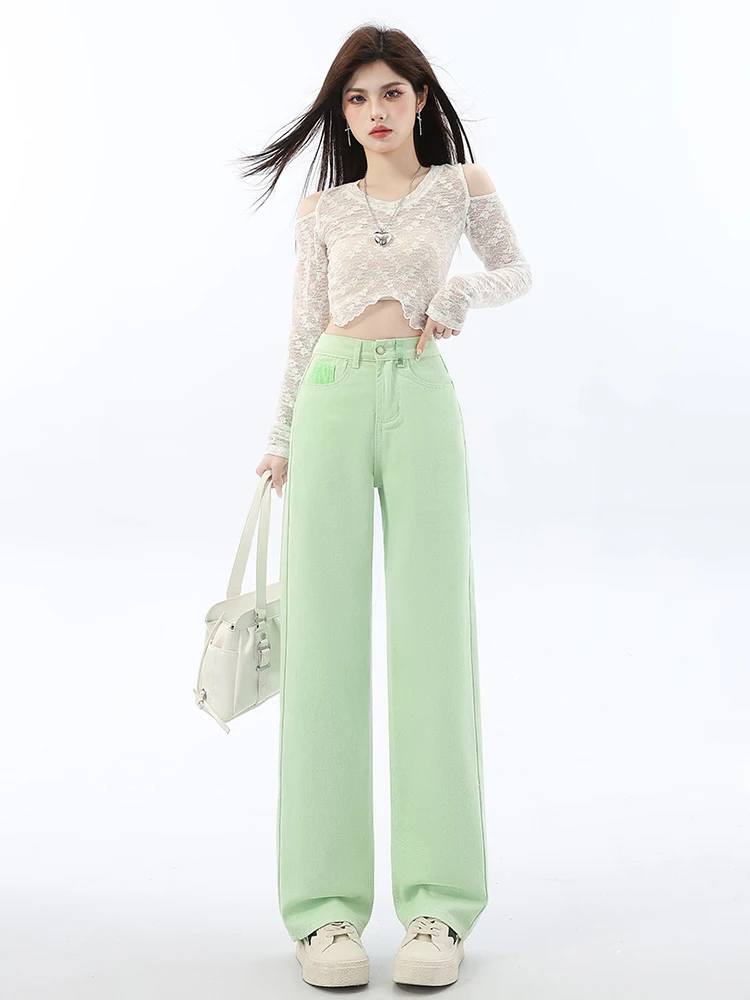 

Retro Slim Fit Thin Wide Leg Denim Jeans Women's High Waist Straight Leg Pants Spring Summer New Style Small Size Slimming