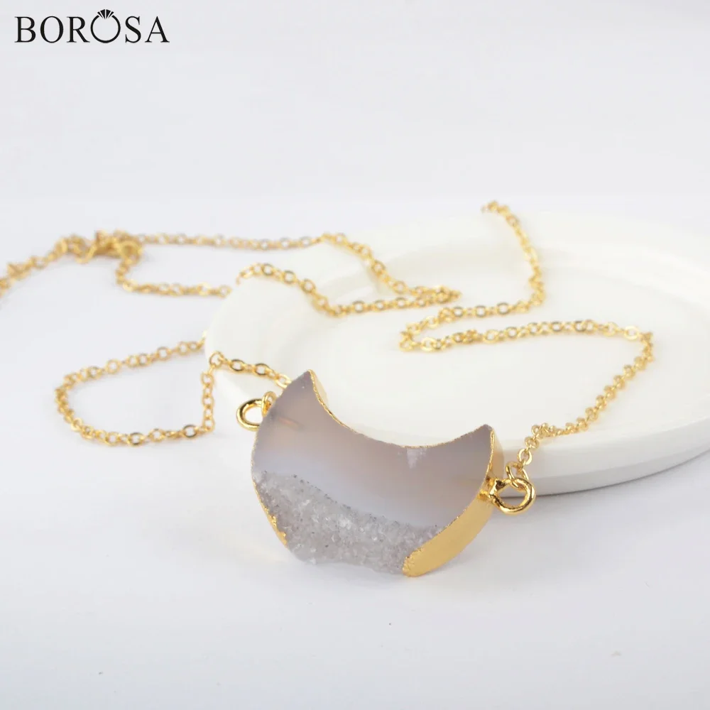 BOROSA-collar con colgante dorado de ágata Natural, 5/10 piezas, 18 pulgadas, media luna, G1964-N