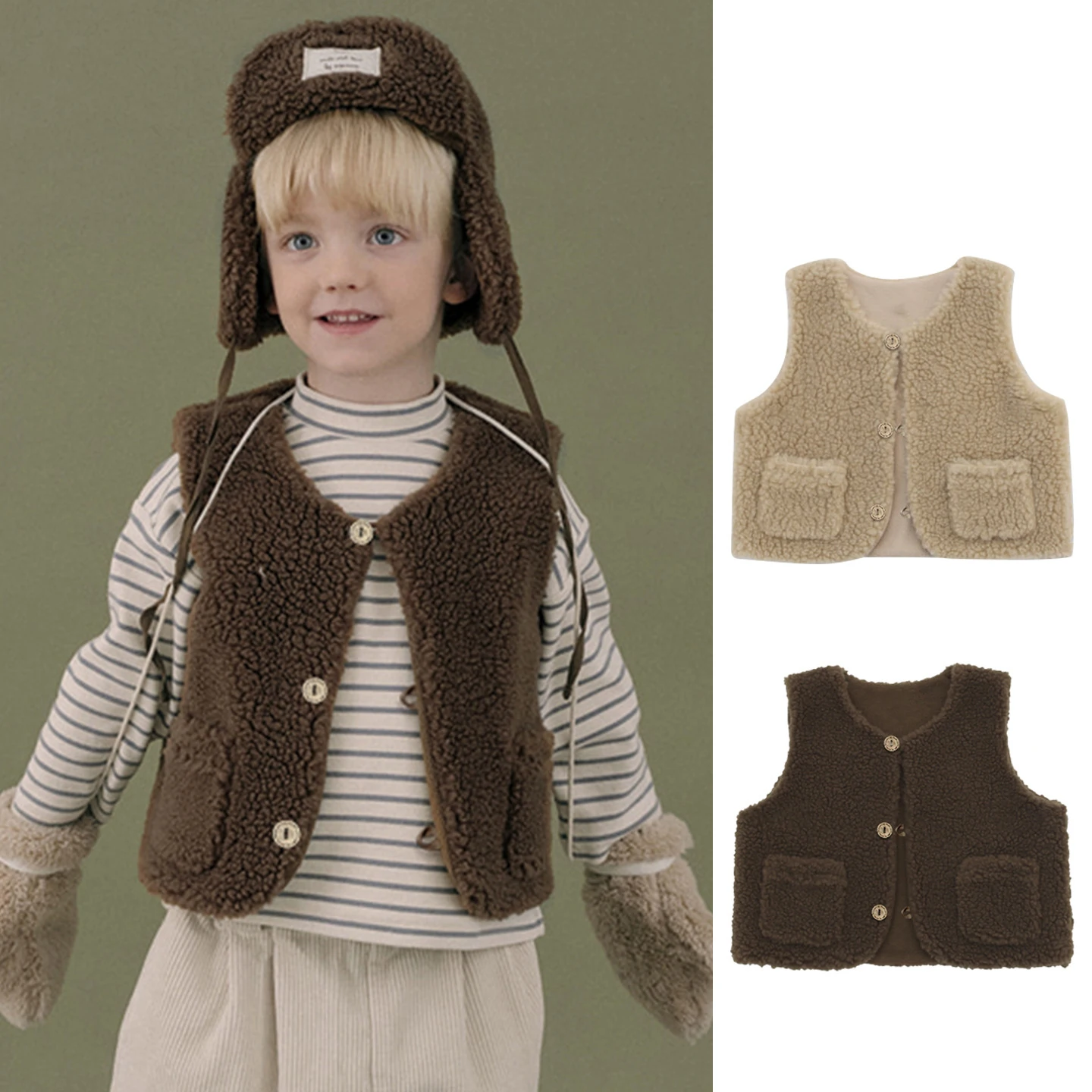 

Toddler Girls Woolen Vest New Winter Single Button Closure Thicken Warm Kids Baby Girls Waistcoat Sleeveless Infant Boys Vest