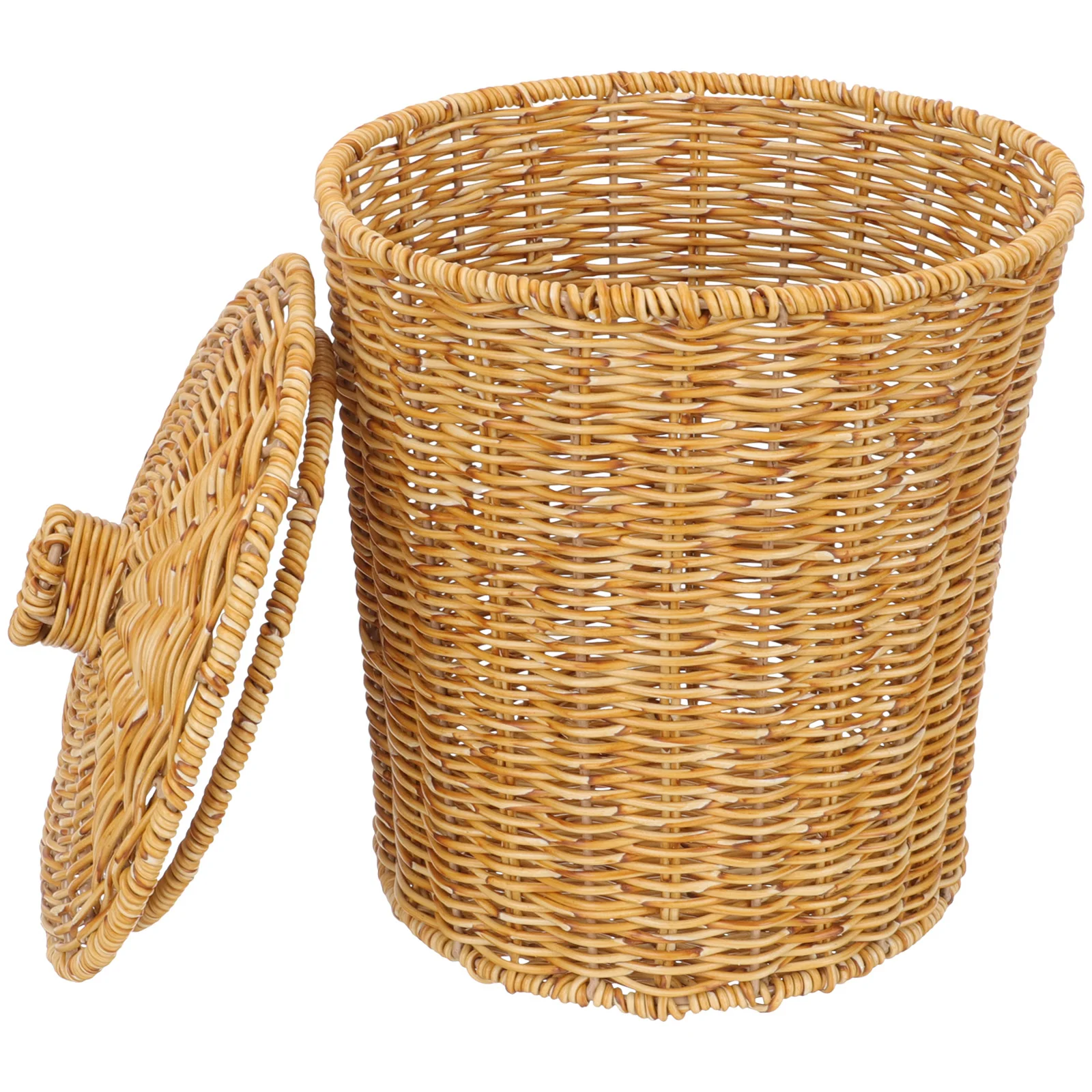 

Office Trash Can Garbage Container Sundries Storage Woven Basket Laundry Hamper with Lid