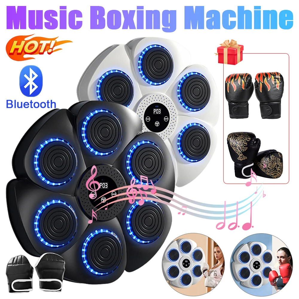 Music Boxing Machine Music Boxing Puncher Wall Mounted Boxing Training Punching Equipment RGB Light with Gloves for Home Workout