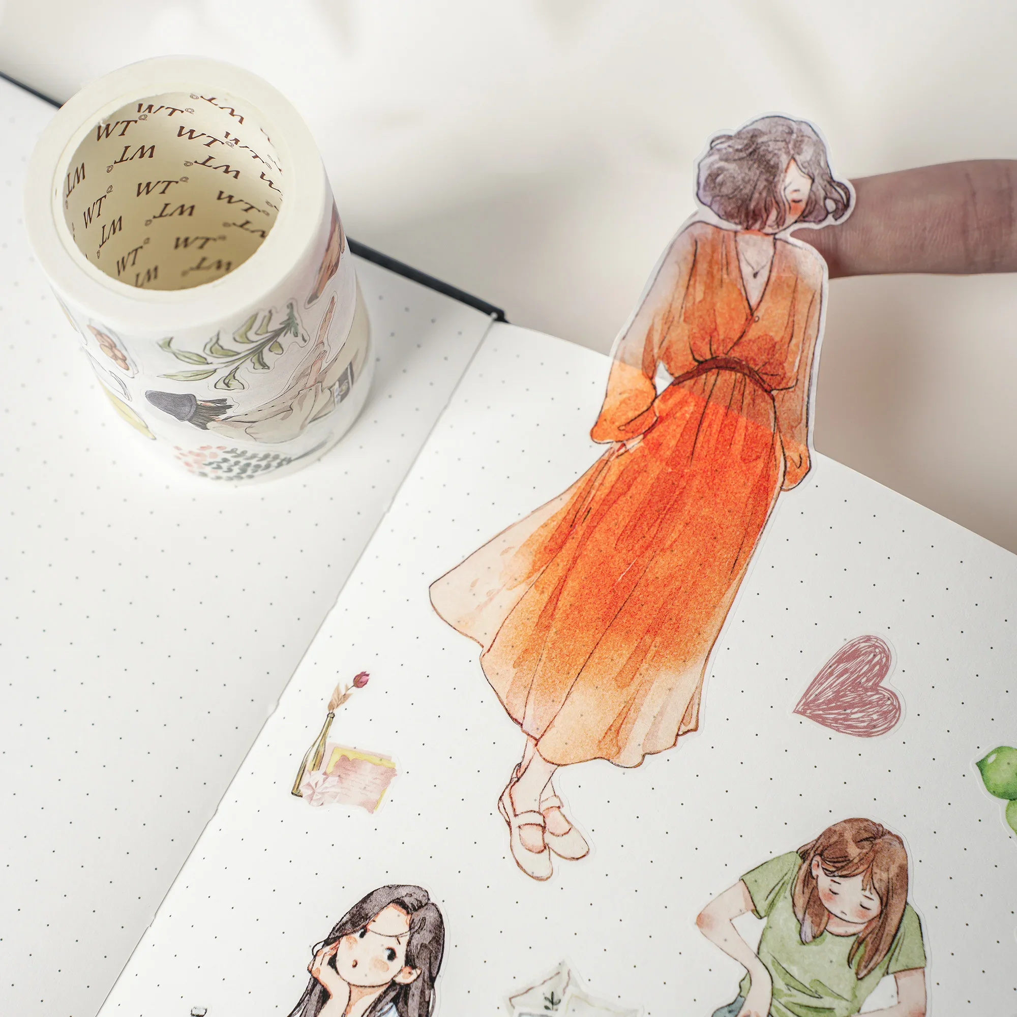 WT Journal Tape - Slow Life Girl Die-Cut Washi PET Tape, Versatile DecorativeTape with Ins Style for Daily and Forest Vibes