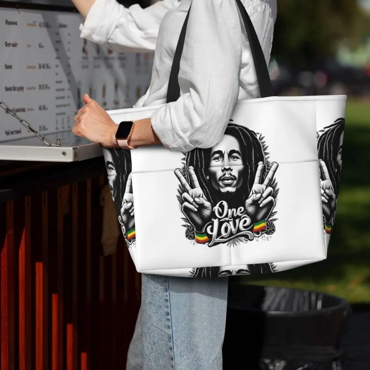 กระเป๋าโท้ทชายหาดสไตล์เร็กเก้ของบ็อบ มาร์ลีย์ กระเป๋าสะพายกีฬา โยคะ กระเป๋าเดินทางขนาดใหญ่สำหรับผู้หญิง กระเป๋าฟิตเนส