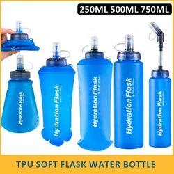 250/500/750ml TPU Outdoor Sport Bottle Folding Soft Flask Drink Water Bottle Running Camping Hiking Bicycle Fitness Water Bag