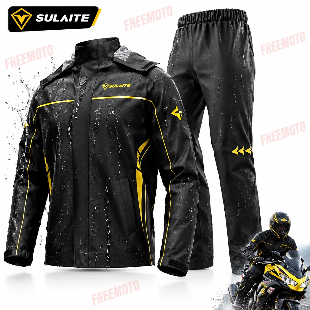 SULAITE Motorcycle Rain Suit Men Women Rain Gear Waterproof Protective Rain Coat with Pants 2 Pieces Breathable Outdoor