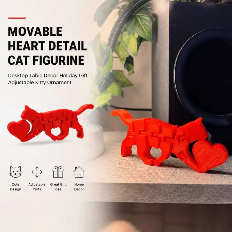 Adjustable Moving Cat Statue With Heart Accent Tabletop Ornament Daily Desktop Decor Gift