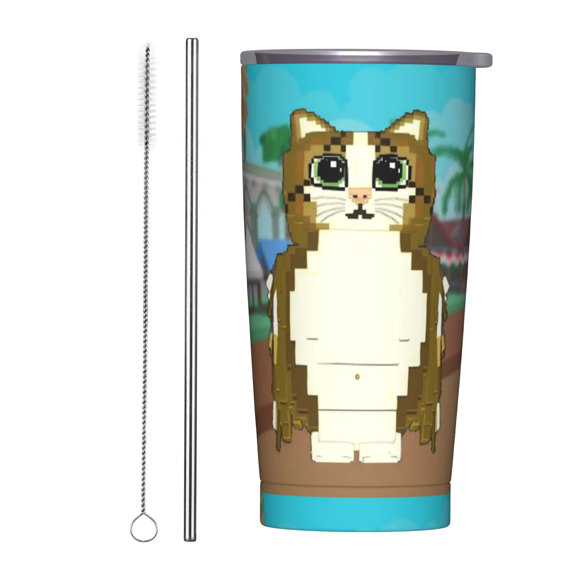 Meowl Meme Cat Insulated Tumbler with Straws Lid Steal A Brainrots Stainless Steel Coffee Mugs Double Wall Cold Drinks Cup, 20oz
