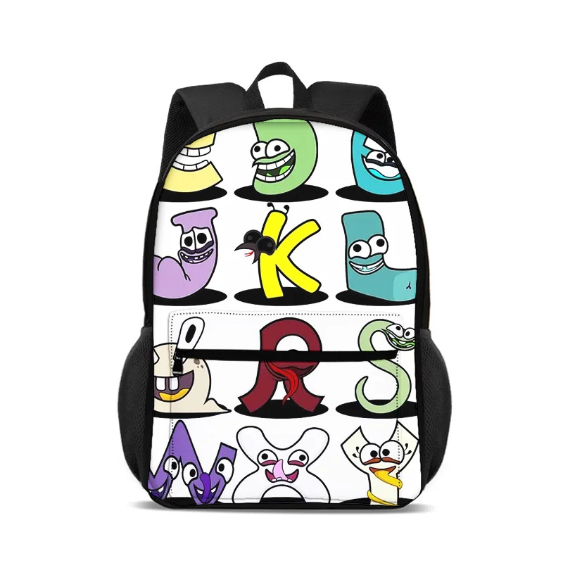 Alphabet Lore backpack, computer bag, letter cartoon print, large capacity, cute elementary school boys and girls, outdoor play