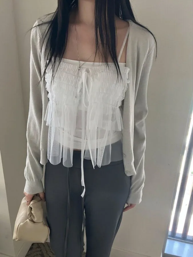 Summer Mesh Lace Trim Layered Wear Tank Top Korean Style Women's Sweater Inner Wear Suitable for Various Occasions