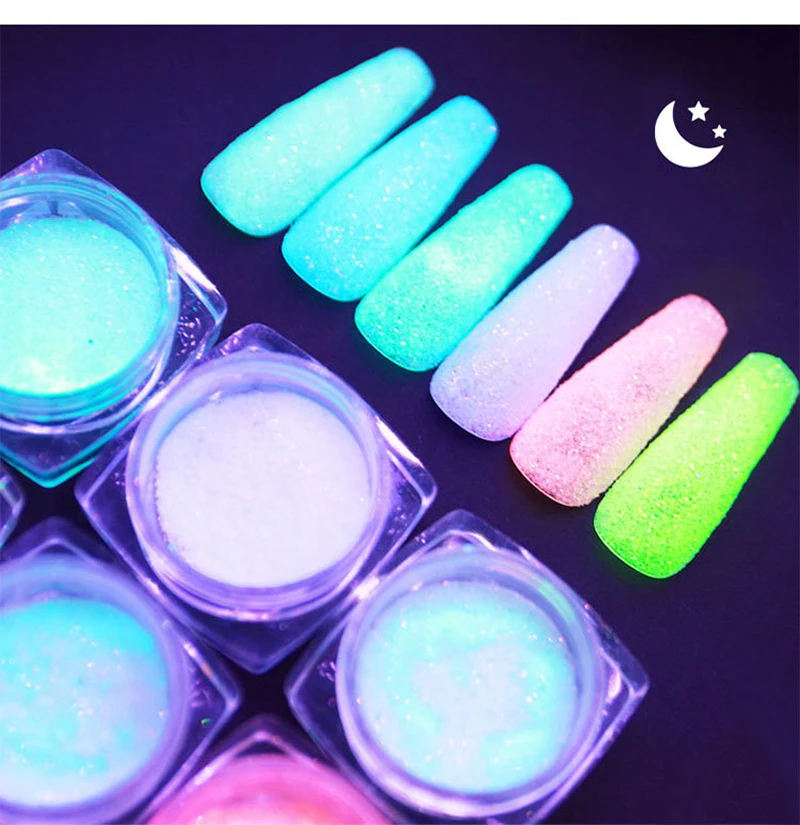 6PCS/SET Luminous Nail Glitter Powder Glow In The Dark Green Orange Neon Pigment Dust Fluorescence Luminescent Manicure Decor *&