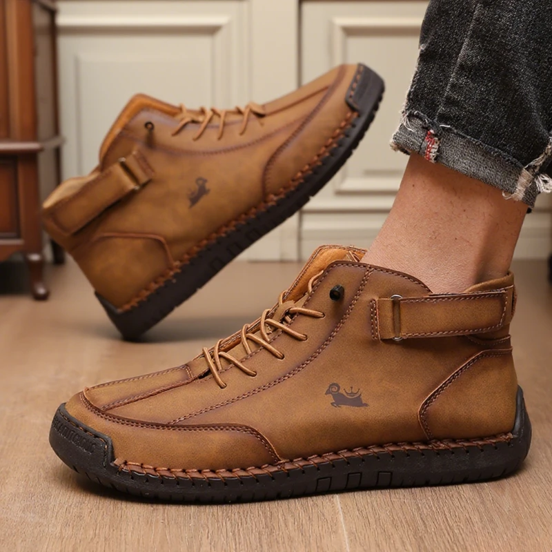 Handmade Leather Casual Shoes Fashion Men Ankle Boots Business Outdoor Soft Classic Flats Loafers Moccasin Sneaker Blue