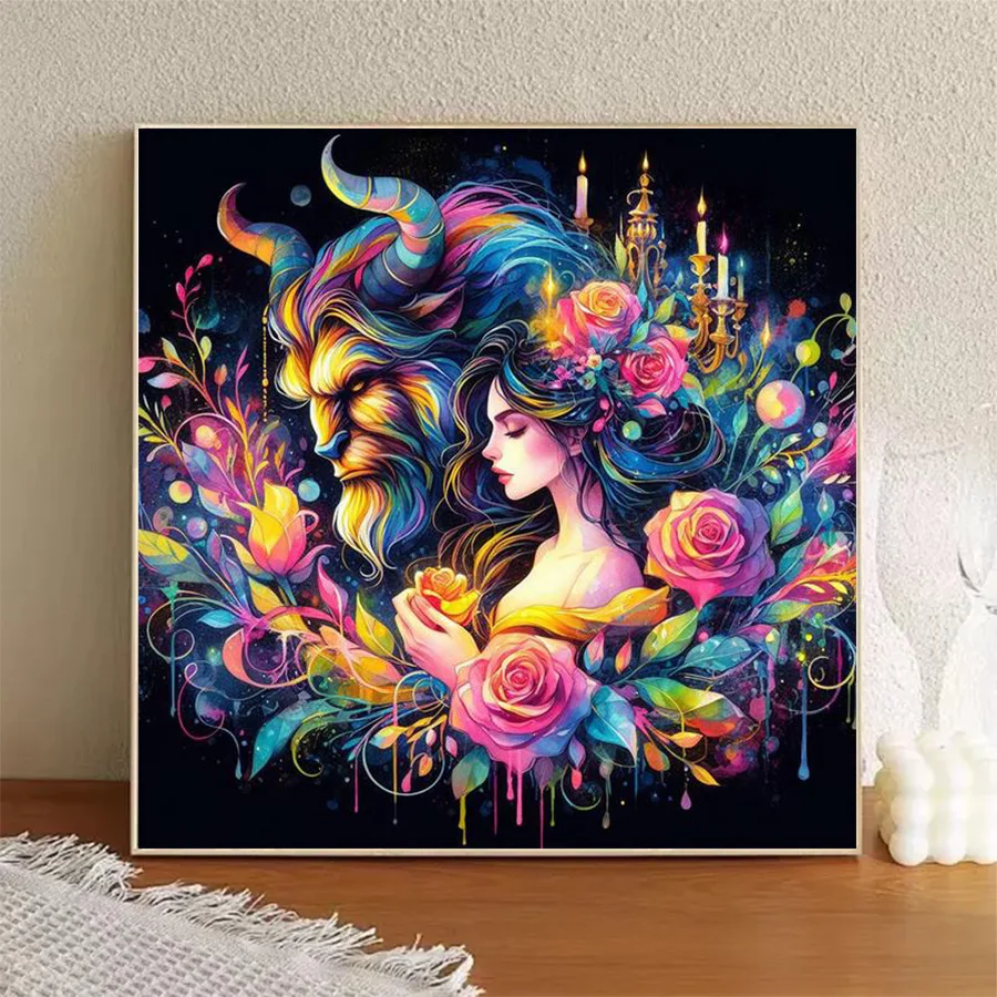 1 piece - Potdemiel-5D-DIY - Flocking cloth - Special drill - Diamond painting set - Beast flower - Diamond art - view 3