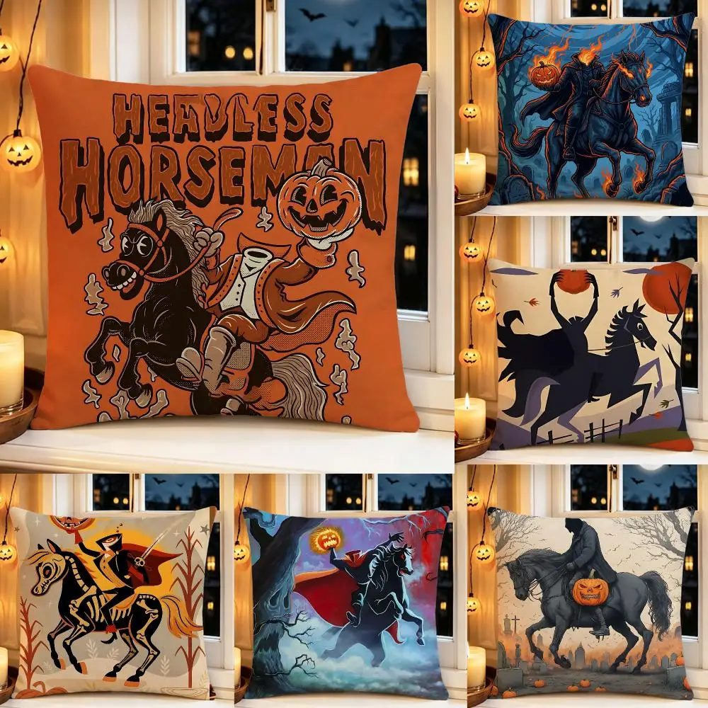 Folklore Headless Horseman Cushion Cover Pillow Short Plush Scary Creepy Cushion for Living Room Sofa Halloween Holiday Gift
