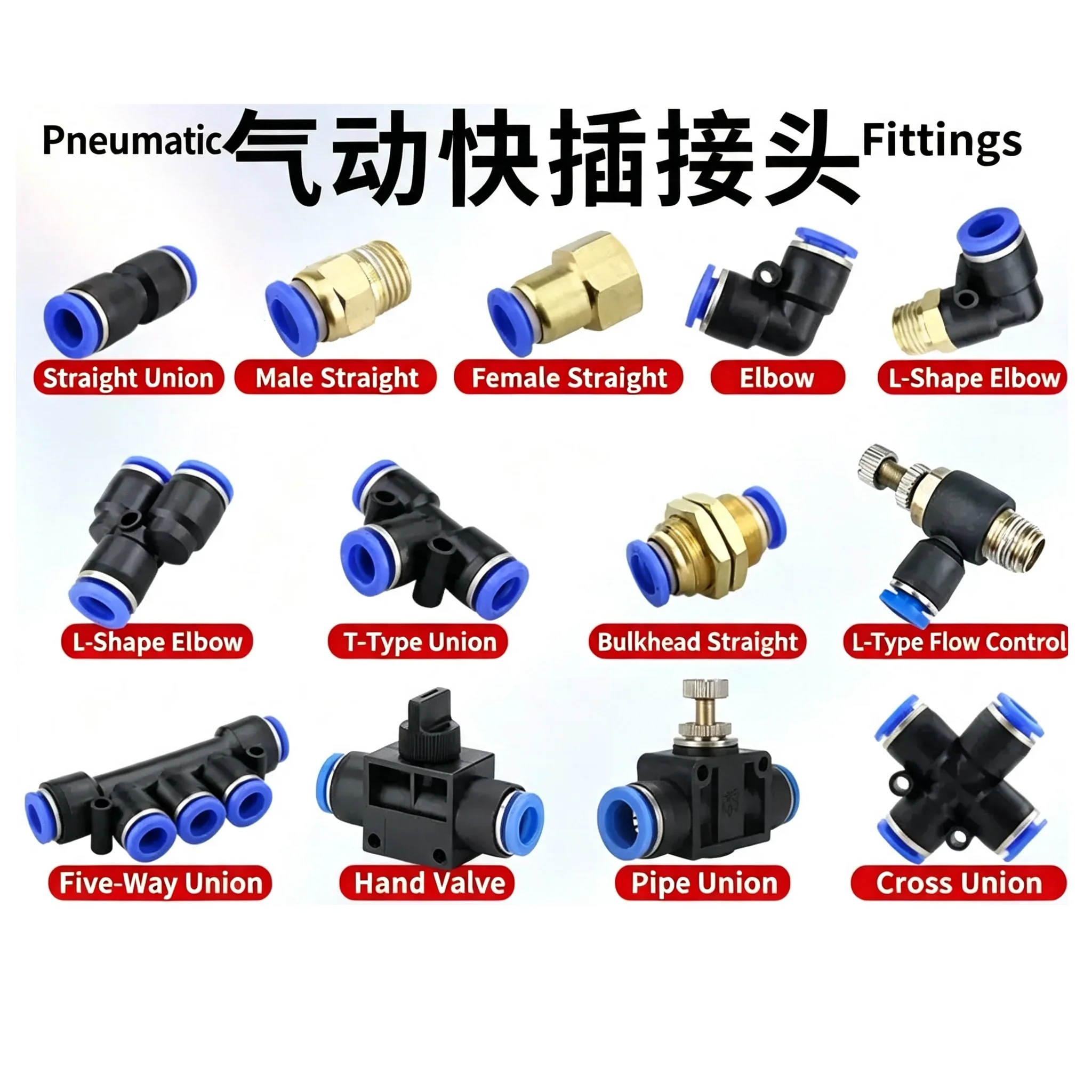 External‑thread straight‑through pneumatic quick‑connect pipe fittingPU PY for tracheal air connectors
