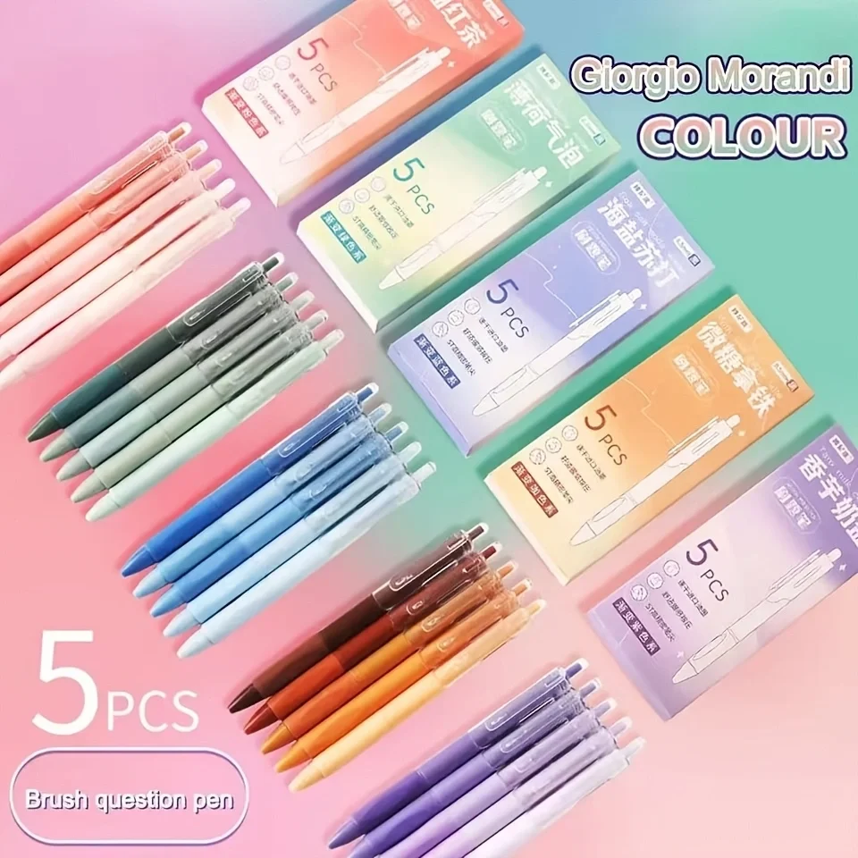 resh Soothing Gradient & Low Saturation Morandi Solid Color Retractable Gel Pens, 5 Pens Per Box, Smooth Ink, No Hand Smudge, ST