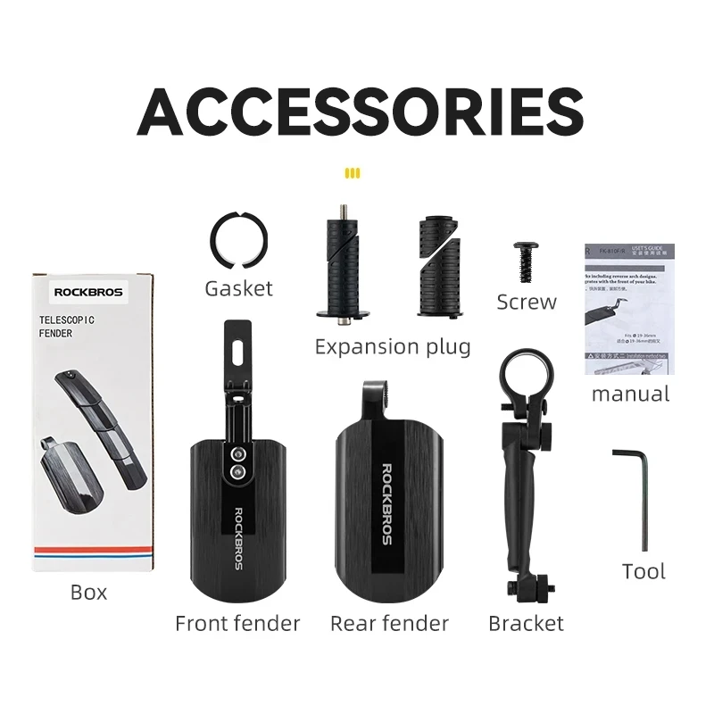 ROCKBROS Bike Fenders Bicycle Mudguard Lengthen Front/Rear Wheel Universal Mudguard Durable Quick Release Cycling Accessories