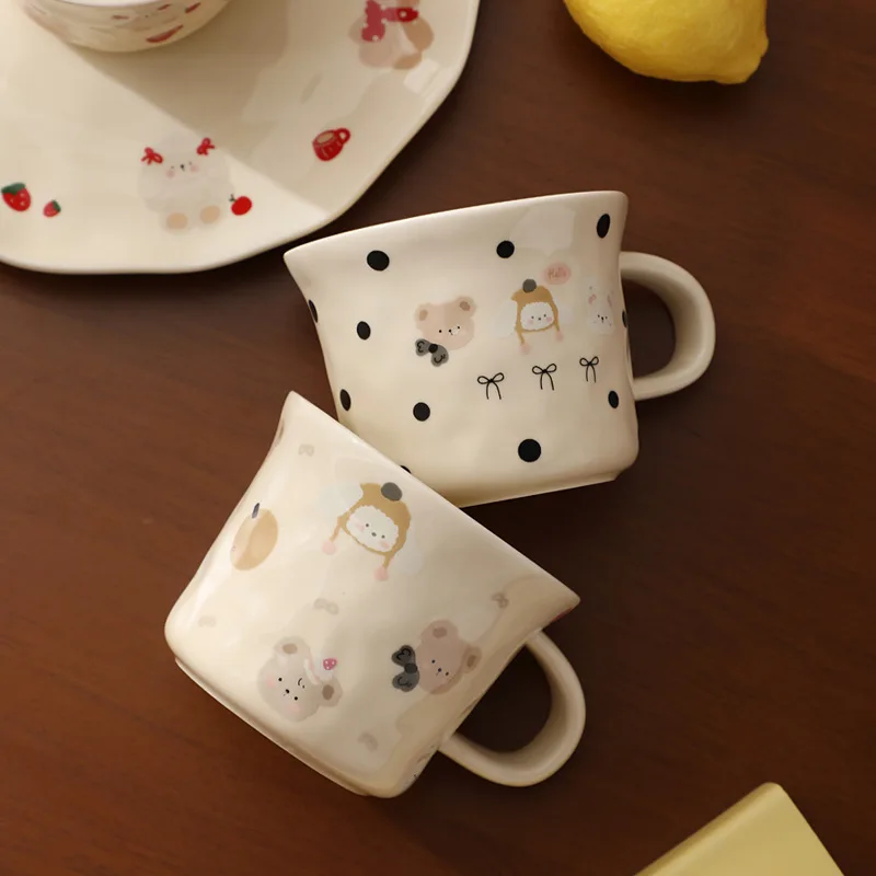 Creative Cartoon Ceramic Mug,Korean Handmade Coffee Mugs,Household Breakfast Milk Cups, Couple Tea Cup, Birthday Gift Kawaii Cup