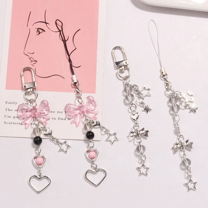 

【Y】Goth Y2K Phone Chain Charm 1Pc Bow Heart Star Keychain Kawaii Car Bag Pendant Cute Accessory for Girls Women Jewelry