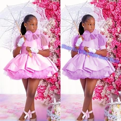Customized Gorgeous Pink Flower Girl Dress Layered Wedding With  Decoration And Shiny Tulle Satin Tutu Birthday Evening Dress