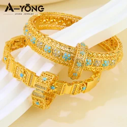 Luxury Dubai Gold Wedding Jewelry Set 21k Gold Plated Italian Fashion Cuff Bracelet Ring Ethiopian Women Party Bangles