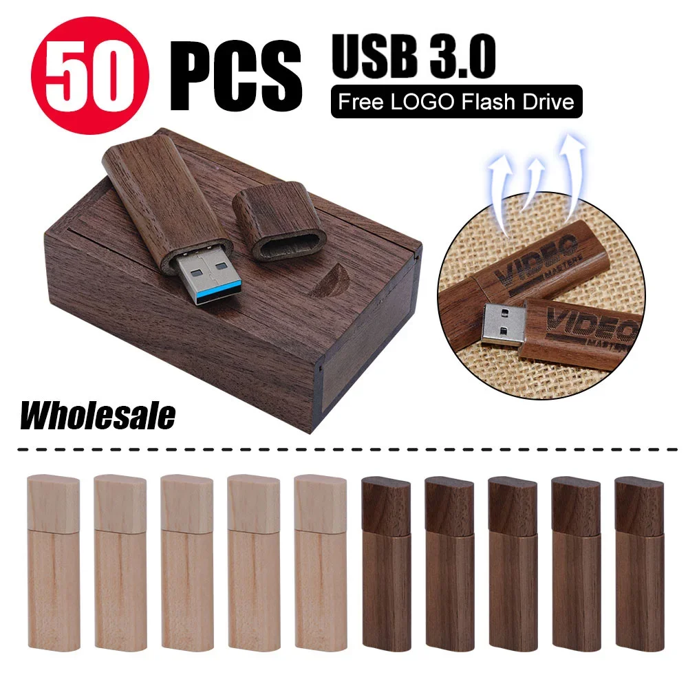 50pcs/lot Wooden personality gift LOGO customize wood USB3.0 flash drive u disk 128G pendrive 8GB 16GB 32GB 64GB laser engraving