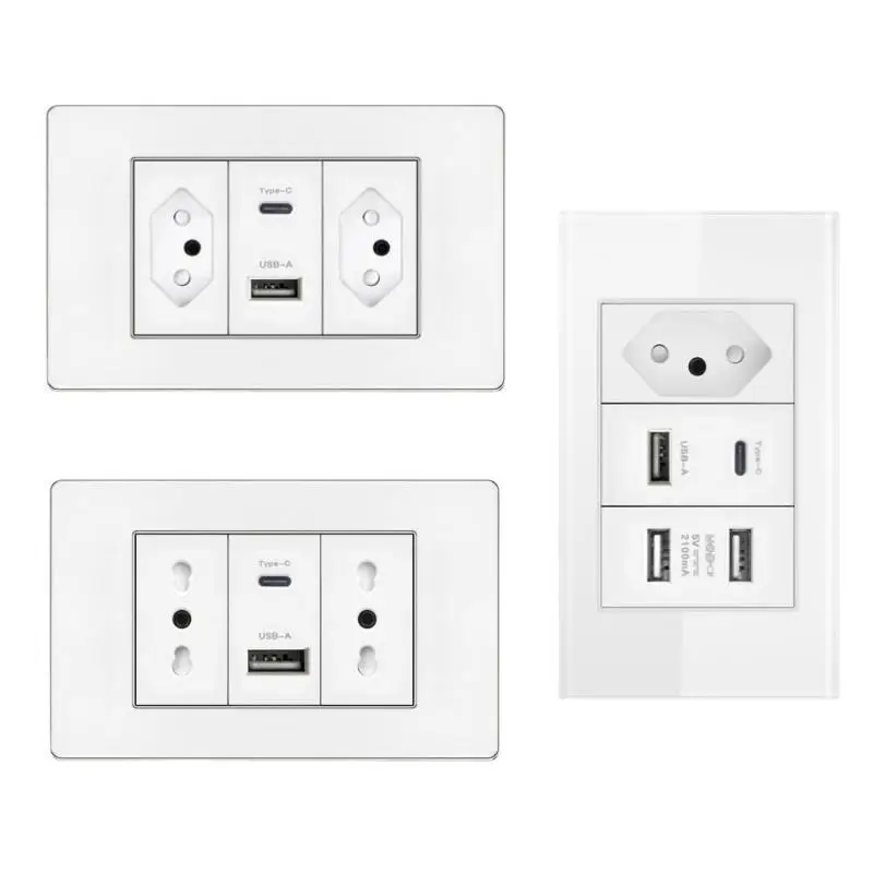 Branco Brasil 20A Soquete com Usb Tipo C 10W 20W, Plástico/Vidro Italiano Chileno Plug para Carregamento Rápido de Parede USB C Tomada adaptador de tomada
