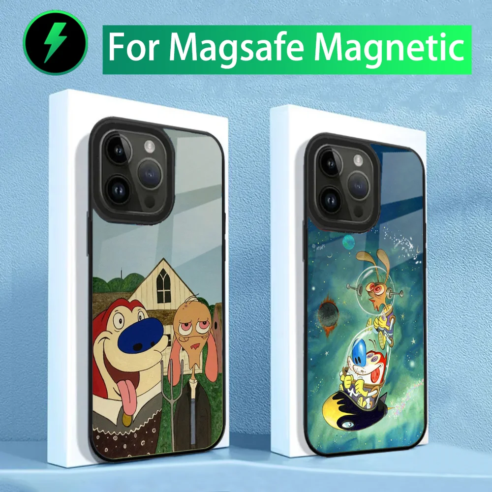 Ren and S-Stimpy Phone Case For iPhone 15,14,13,12,11,Plus,Pro,Max Mini Magsafe Magnetic Wireless Charging