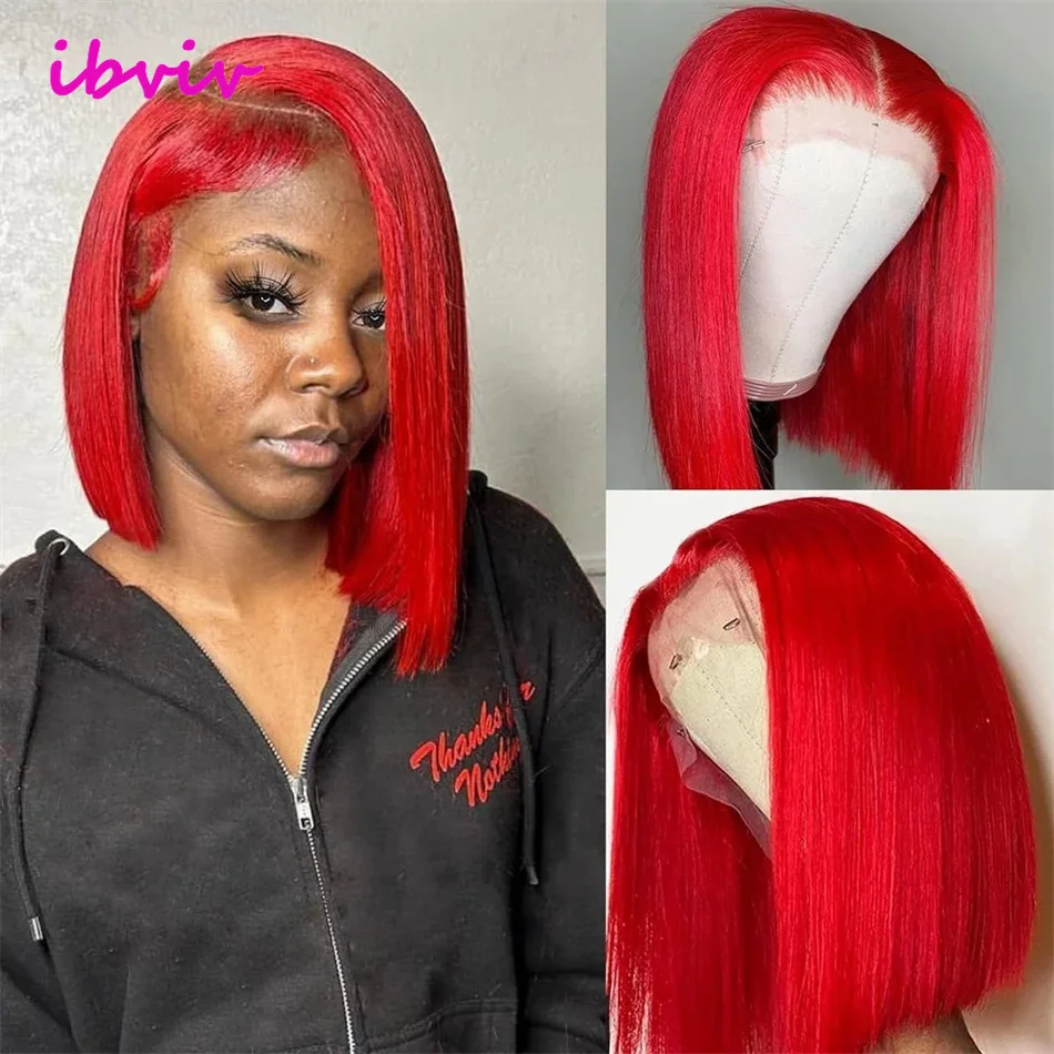 赤いボブウィッグ人毛13x4 HD透明ボブレースフロントウィッグ人毛装着簡単グルレスウィッグ人毛プレプラッキング済みウィッグ