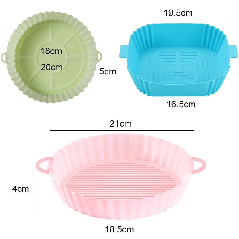 에어 프라이어 오븐 베이킹 트레이, 프라이드 치킨 바구니 매트, 재사용 가능한 실리콘 냄비, 원형 사각형 교체 그릴 팬 액세서리, 16 cm, 18cm