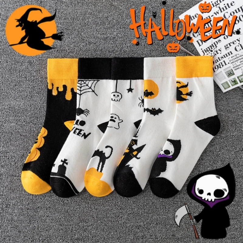 

Halloween Socks for Men Women Mid Crew Style Skull Pumpkin Print Trendy Couple Socks for Autumn Winter Fashion Unisex Gift Idea