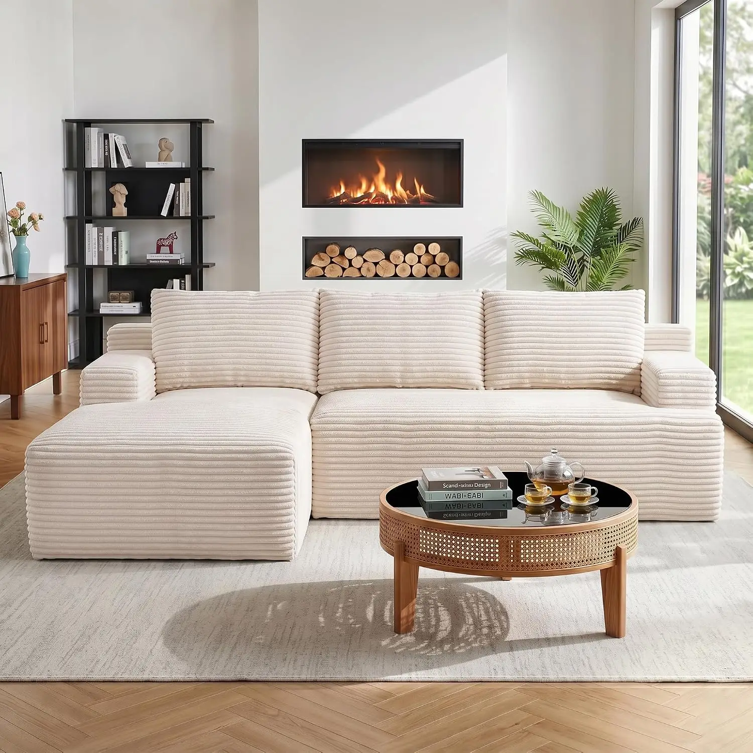 Cloud Sectional Couch, 97 Inch Modern Modular Sectional Sofa with Deep Seat, Corduroy Boneless Couches with L-Shape, Custom