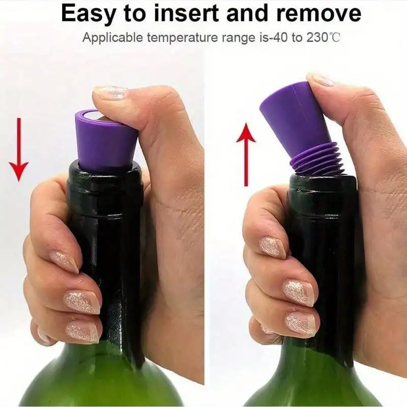 1pc Random Color Wine Stoppers Silicone Beverage Bottle Sealer Soft Tapered Wine Bottle Plug Leakproof Champagne Fresh Keeping Corks Kitchen Bar Tools