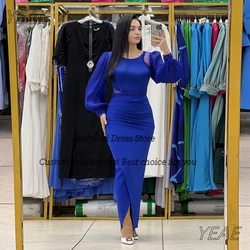 Santorini Royal Blue Vestidos Para Eventos Especiales Beaded Long Sleeves Prom Dresses Dubai Party Saudi Women Evening Gowns