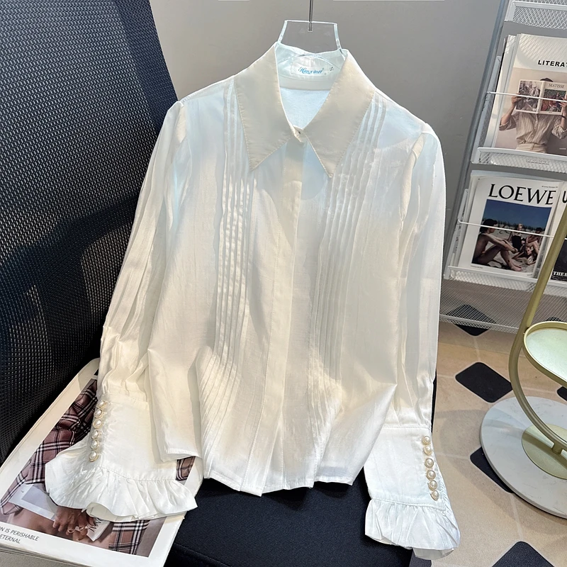 

Women Shirt Blouse New Long Sleeve Turn Down Collar White Elegant Shirt Blouse Women Tops Blouses Shirts Blusas Para Mujer Q572