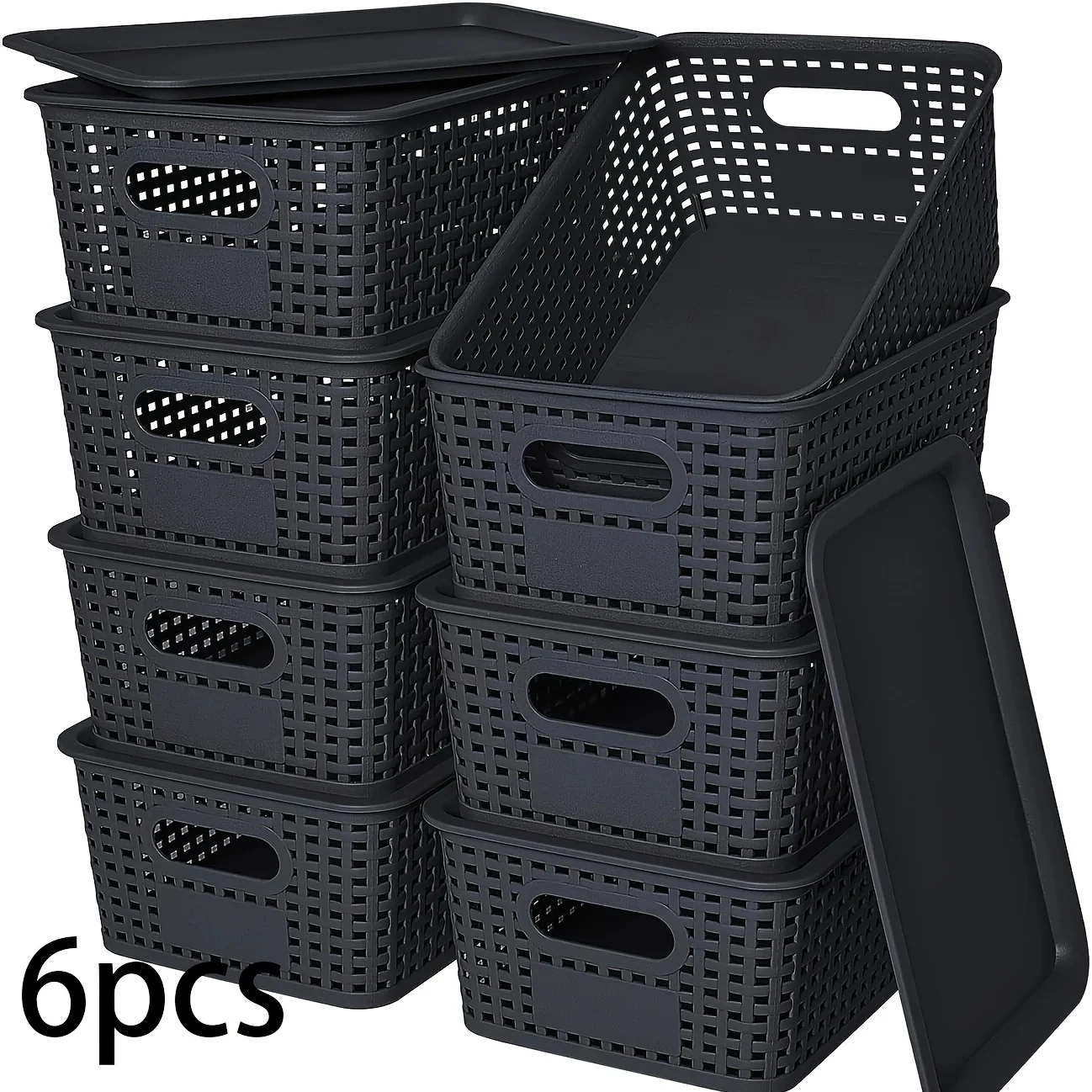 6 PCS Stackable Storage Boxes with Lids, 10.2x7.2x4.1 Inch Plastic Organizer Containers for Home, Office,Bedroom,Classroom, Dorm