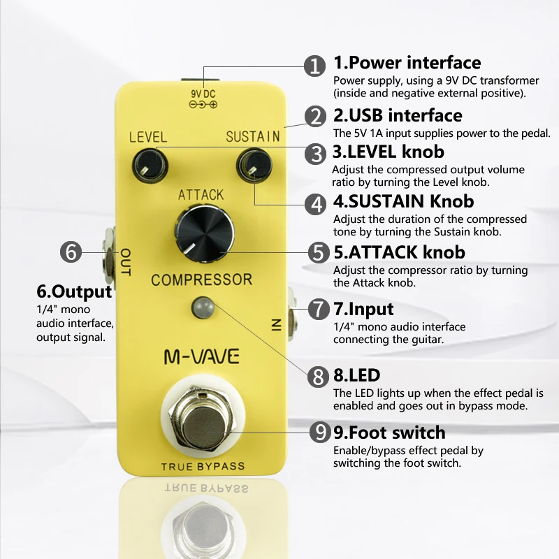 M-VAVE Compressor Guitar Effect Pedal True Bypass Fully Metal Shell Guitar Compressor Effect Pedal Guitar Parts & Accessories