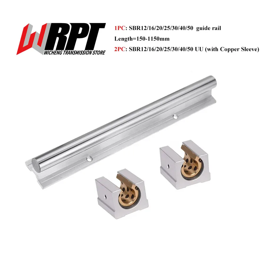 1PC Linear Guide SBR12 16 20 25 30 35 40 50 With 2PCS SBR12-50UU Copper Sleeve Slider Bearing Mills CNC Parts Length 150-1150mm