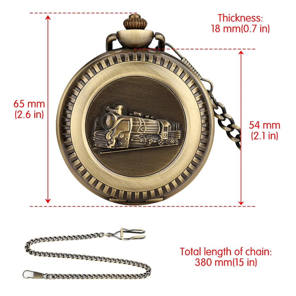 Luxury Bronze Locomotive Train Quartz Pocket Watch with Chain Steampunk Charm Antique Fob Clock Timepiece Gifts Male Full Hunter