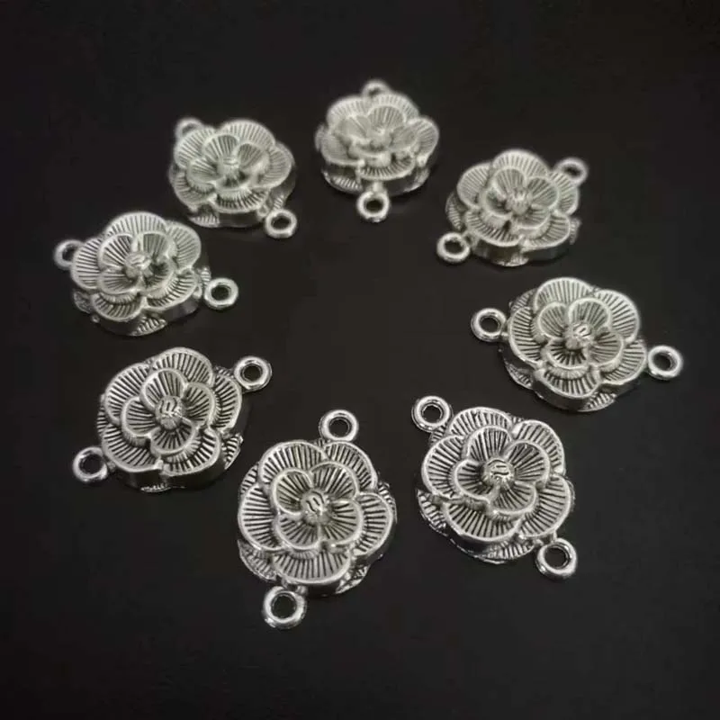Wholesale 25pcs/lot Tibetan Silver Rose Flower Charms Connector Findings 27x19mm