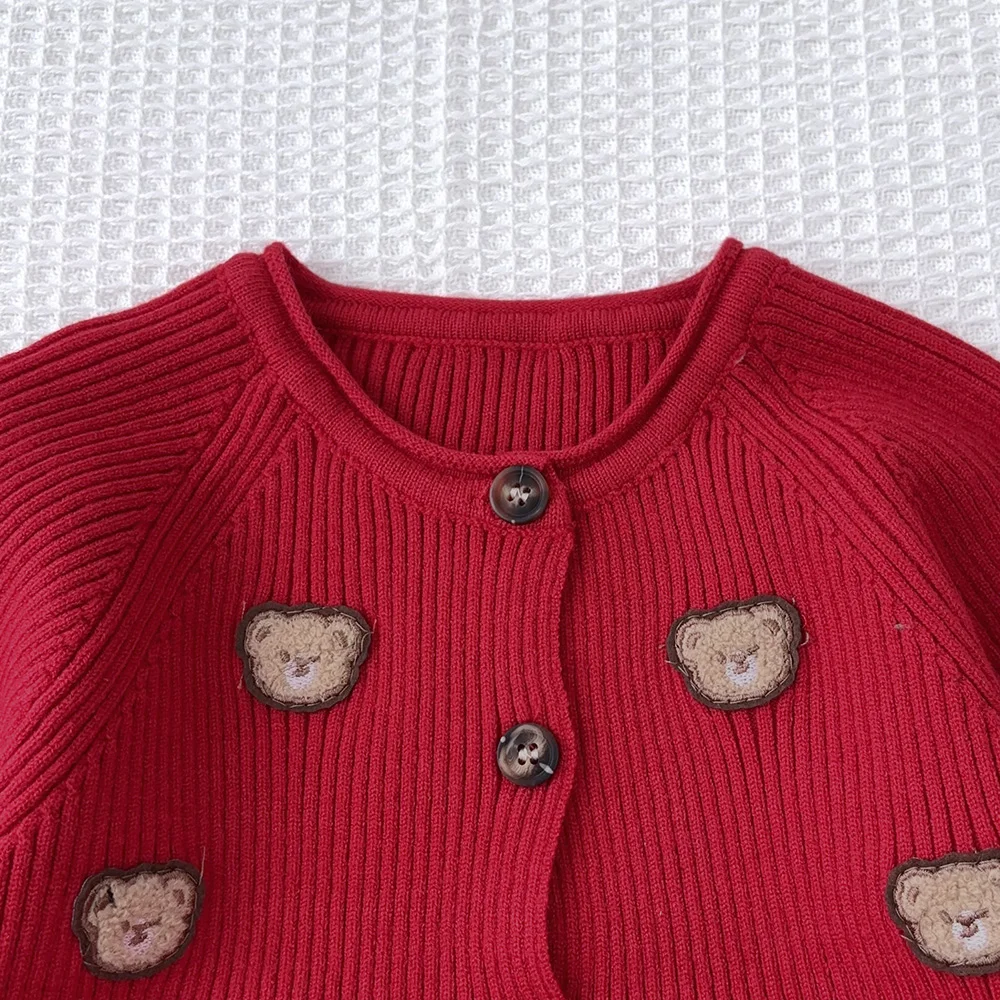 Bear Leader Girl\'s Red Christmas New Year Costume Teddy Bear Pattern Knitted Sweater+Long Pants Autumn/winter Children\'s Sets