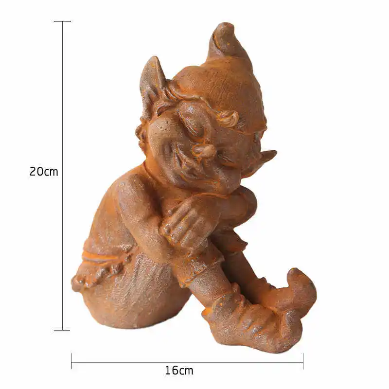 Vintage Cast Iron Garden Gnome Statue, Rustic Elf Figurine Outdoor Decor, Whimsical Yard Ornament Sitting Figure