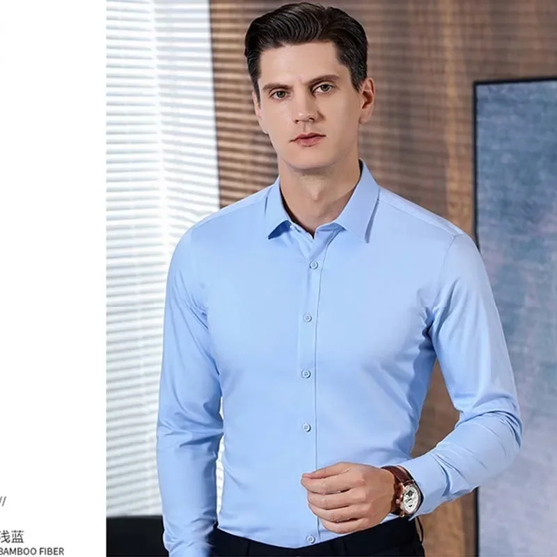 Camisa cómoda de negocios de lujo para hombres, camisas ajustadas informales de manga larga a la moda, vestido de trabajo Social