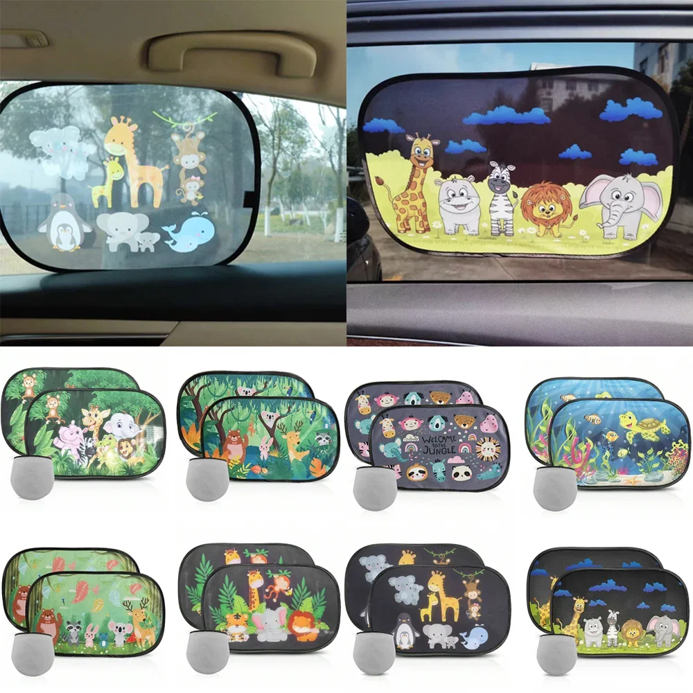 2Pcs Car SunShade with Storage Bag Side Window Windscreen Roof Window Cartoon For Children Adults Adsorption SunShade Sunvisor