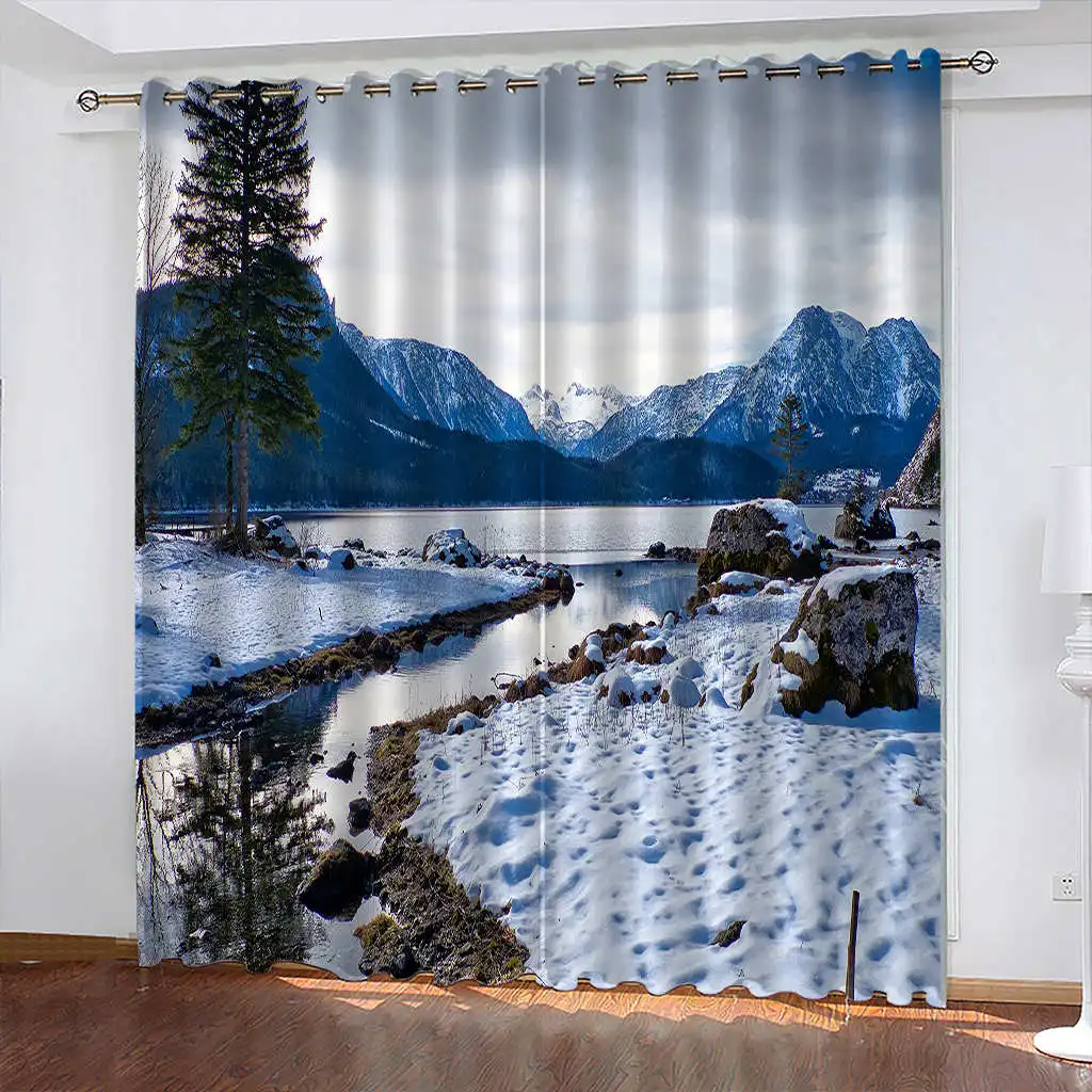 

3D Snow Scene Curtains Living Room Blackout Curtains Bedroom Study Decoration Landscape Backdrop Window Curtain