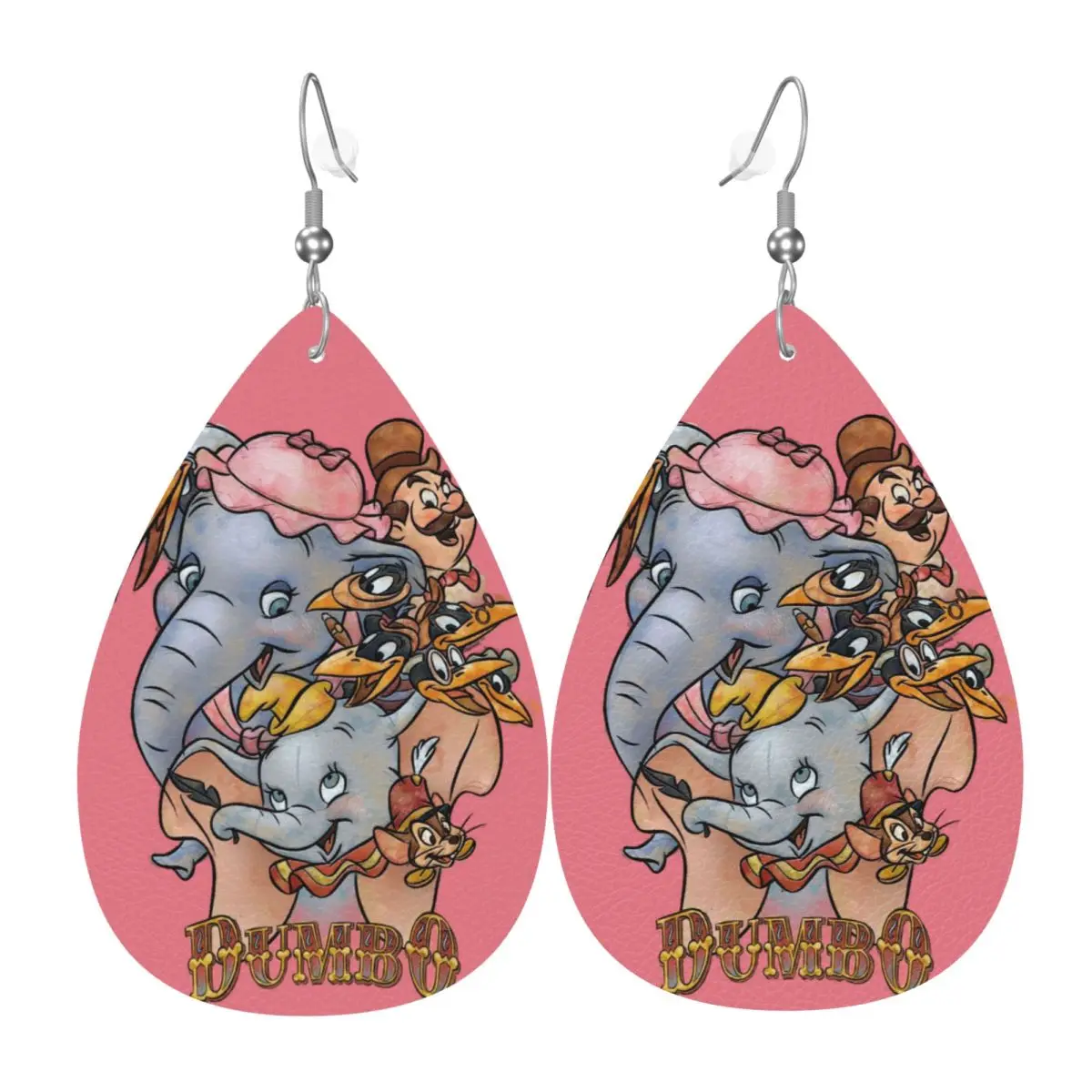 Custom Dumbo Cartoon Leather Teardrop Earrings for Women Leather Earrings Fashion Cute Elephant Lightweight for Parties Holidays